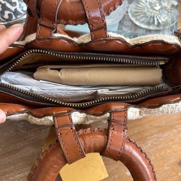 Patricia Nash Cream Crochet Bag with Brown Leather Accents - Picture 2 of 5